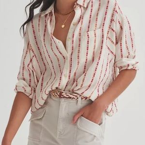Anthropologie Pilcro Striped Cotton Gauze Button Tunic Shirt M